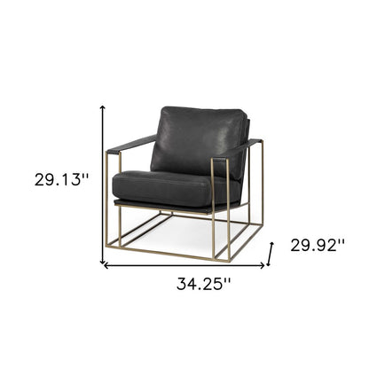 34" Black and Gold Faux Leather Lounge Chair