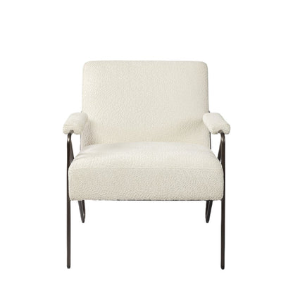 31" Off White and Brown Fabric Arm Chair