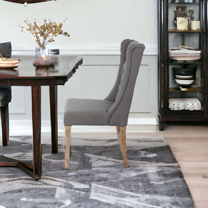 Tufted Gray And Brown Upholstered Linen Wing Back Dining Side Chair