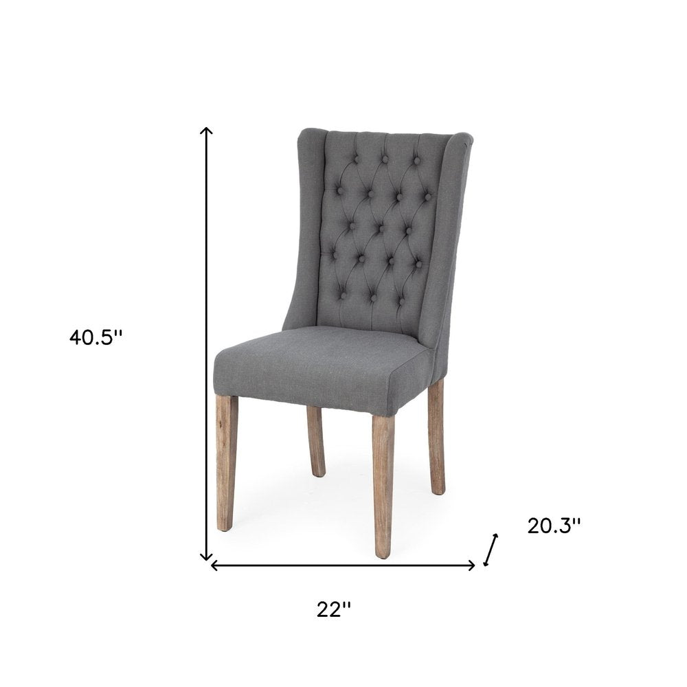 Tufted Gray and Brown Upholstered Linen Wing Back Dining Side Chair