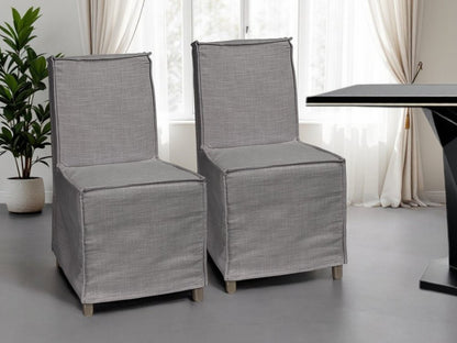 Set Of Two Gray And Brown Slipcovered Wood Parsons Chairs