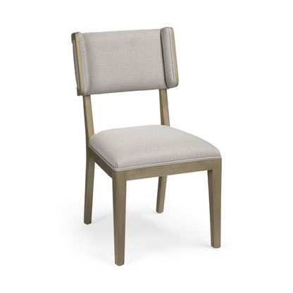 Set Of Two Light Gray And Brown Upholstered Fabric Open Back Side Chairs