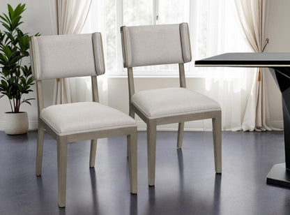 Set Of Two Brown And Light Gray Upholstered Fabric Open Back Side Chairs