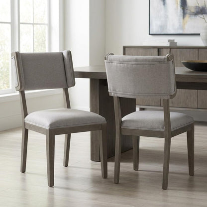 Set Of Two Brown And Light Gray Upholstered Fabric Open Back Side Chairs