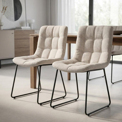 Set Of Two White And Black Upholstered Fabric Open Back Side Chairs
