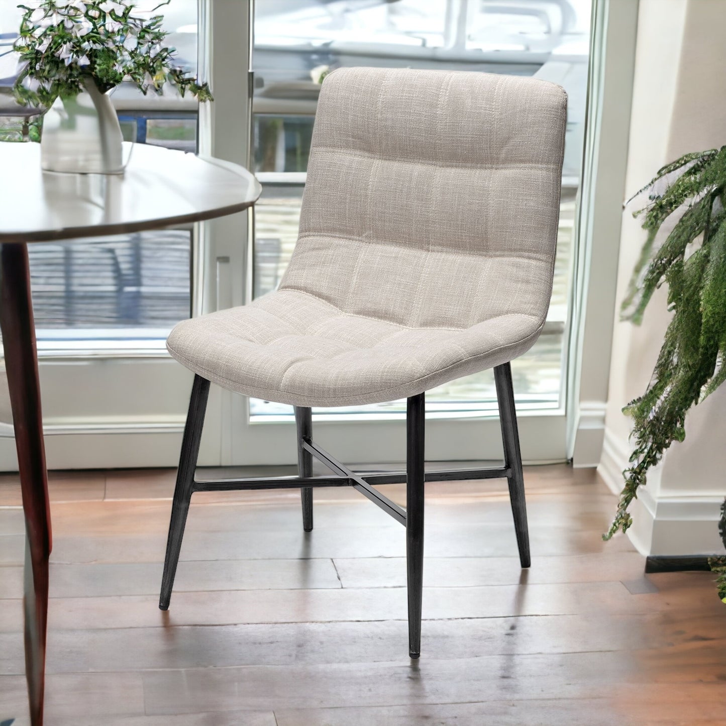 Set Of Two White And Black Upholstered Fabric Open Back Side Chairs