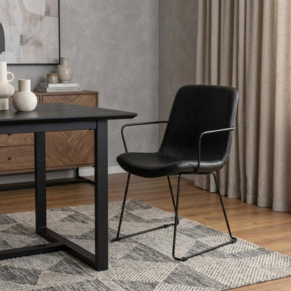 Black Upholstered Faux Leather Dining Arm Chair