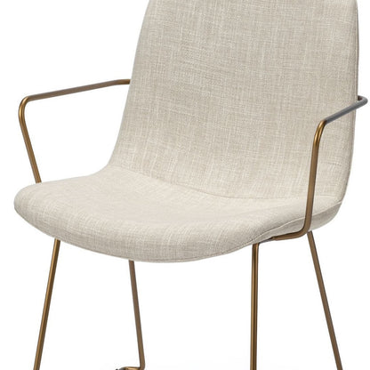 Cream And Gold Upholstered Fabric Dining Arm Chair