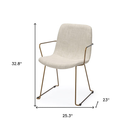 Cream And Gold Upholstered Fabric Dining Arm Chair