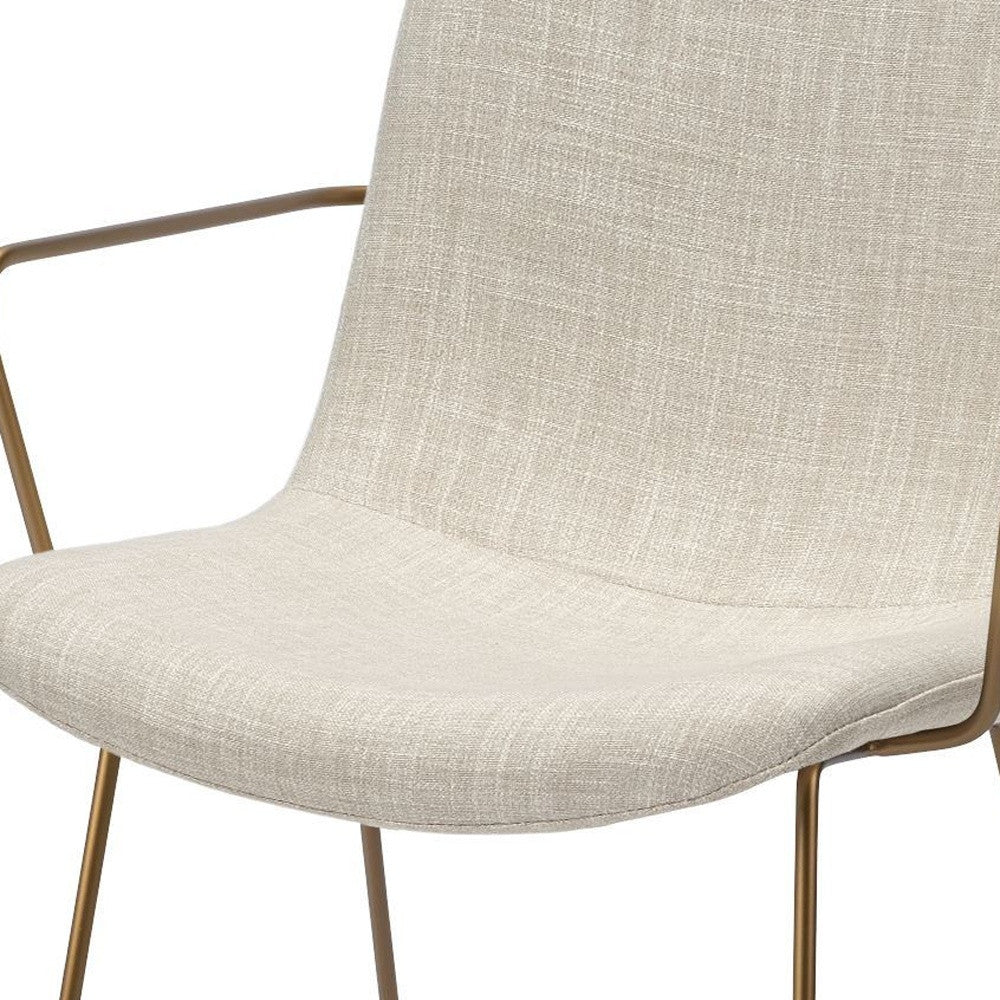 Cream And Gold Upholstered Fabric Dining Arm Chair