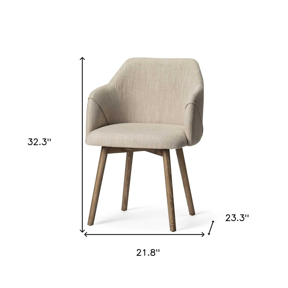 Cream and Brown Upholstered Fabric Dining Arm Chair