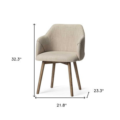 Cream and Brown Upholstered Fabric Dining Arm Chair