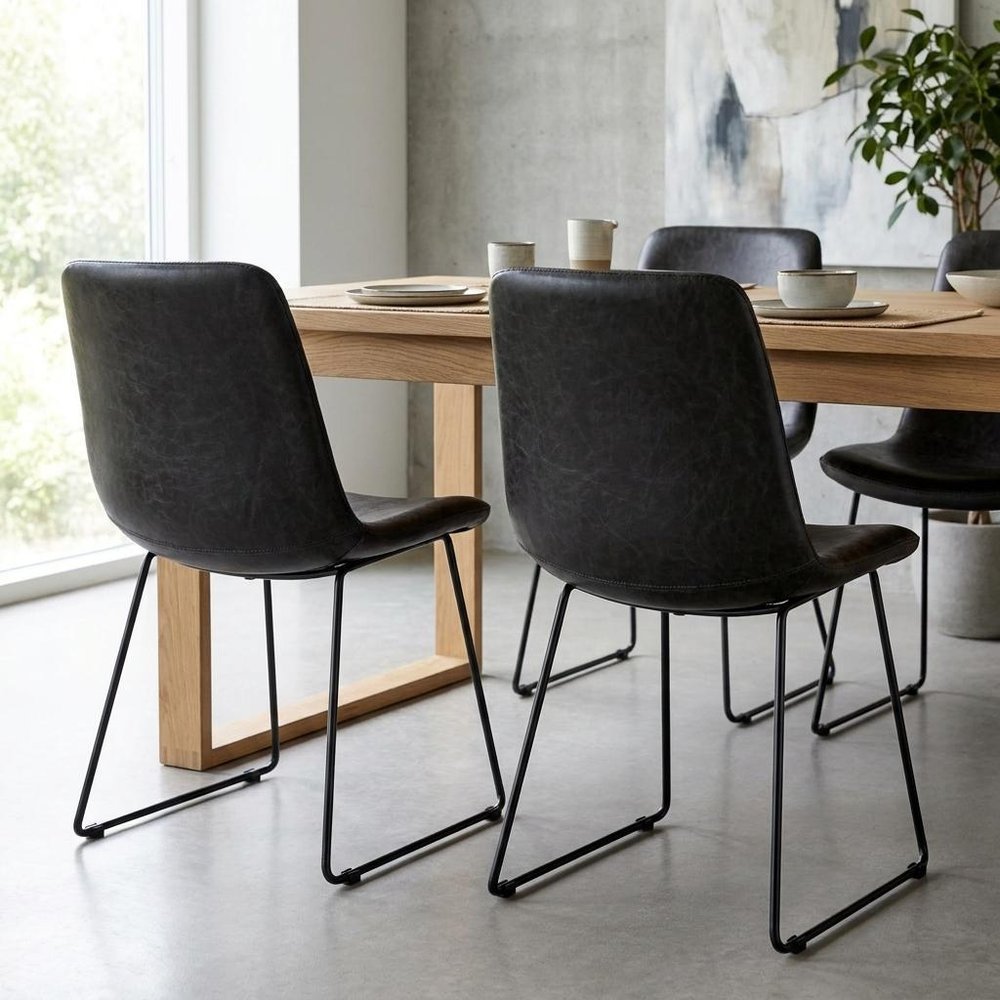Set Of Two Black Upholstered Faux leather Side Chairs
