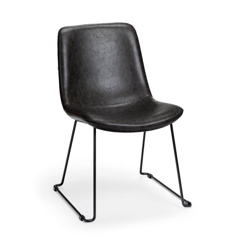 Set Of Two Black Upholstered Faux leather Side Chairs