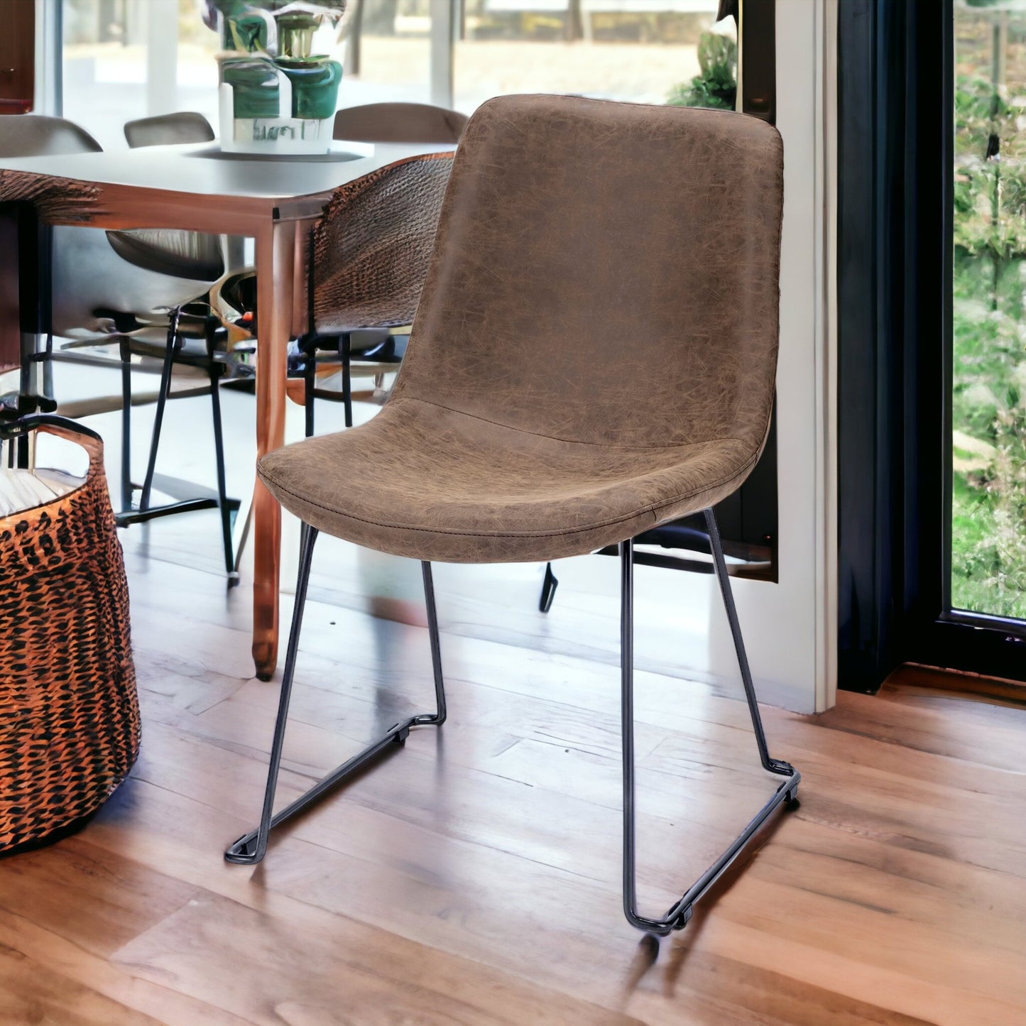 Brown And Black Upholstered Faux Leather Dining Side Chair