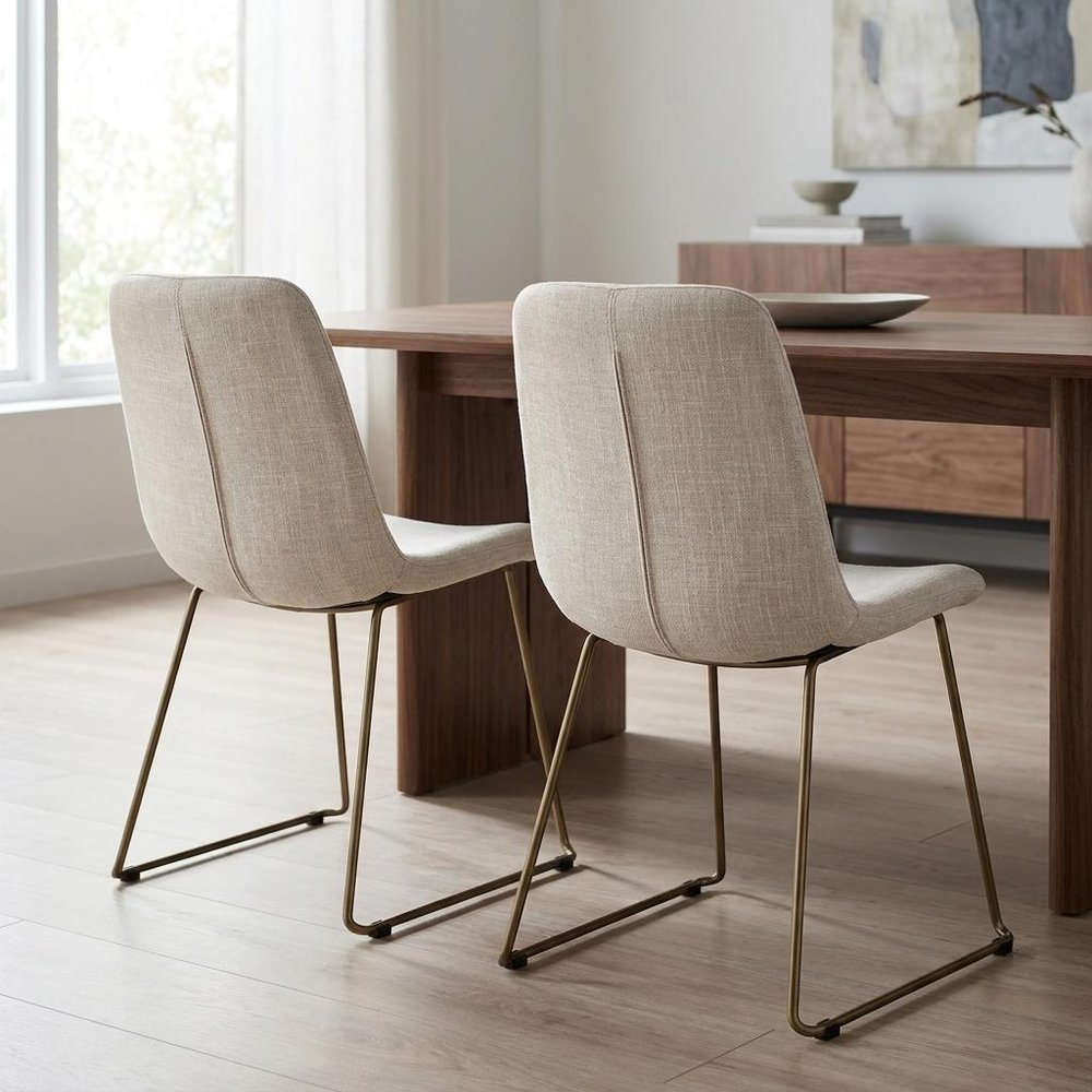 Set Of Two Cream And Gold Upholstered Fabric Side Chairs