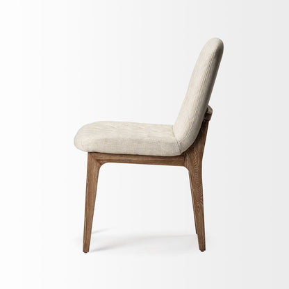 Cream And Brown Upholstered Fabric Dining Side Chair