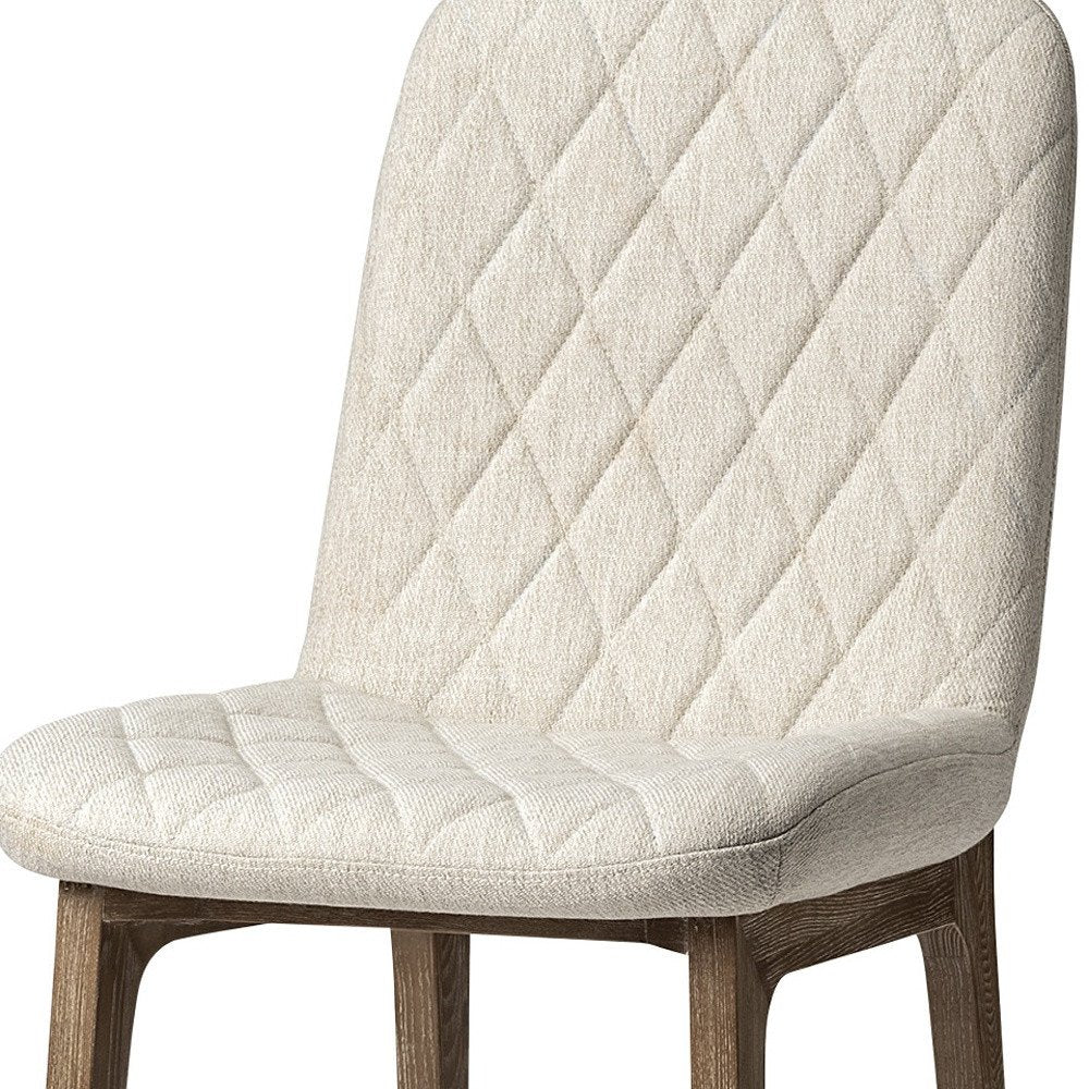 Set of Two Cream and Brown Fabric Dining Side Chairs