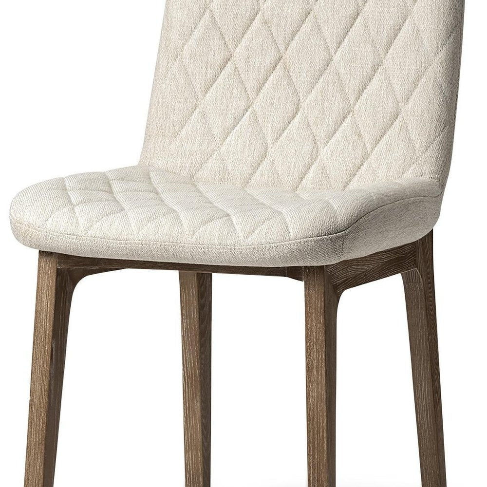 Set of Two Cream and Brown Fabric Dining Side Chairs