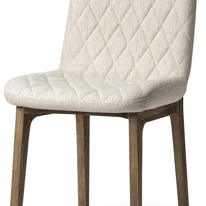 Set of Two Cream and Brown Fabric Dining Side Chairs
