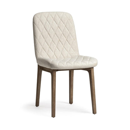 Set of Two Cream and Brown Fabric Dining Side Chairs