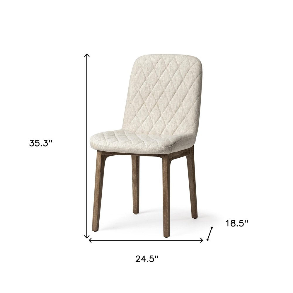 Set of Two Cream and Brown Fabric Dining Side Chairs