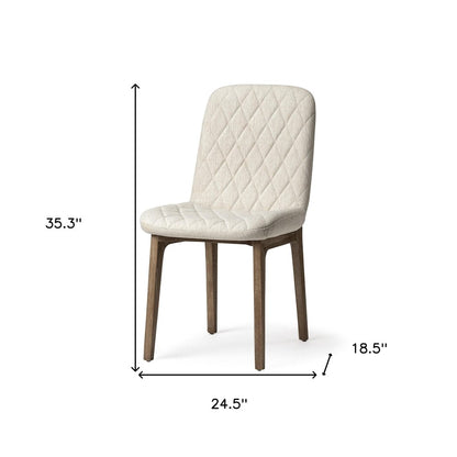 Set of Two Cream and Brown Fabric Dining Side Chairs