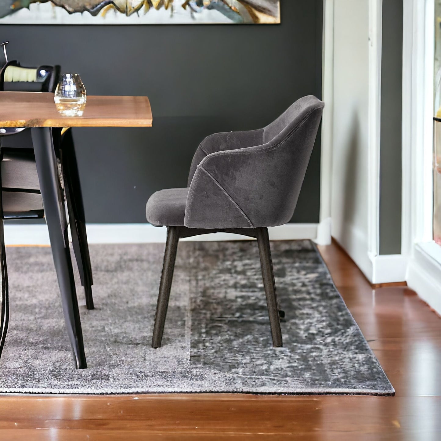 Gray And Black Upholstered Fabric Dining Arm Chair