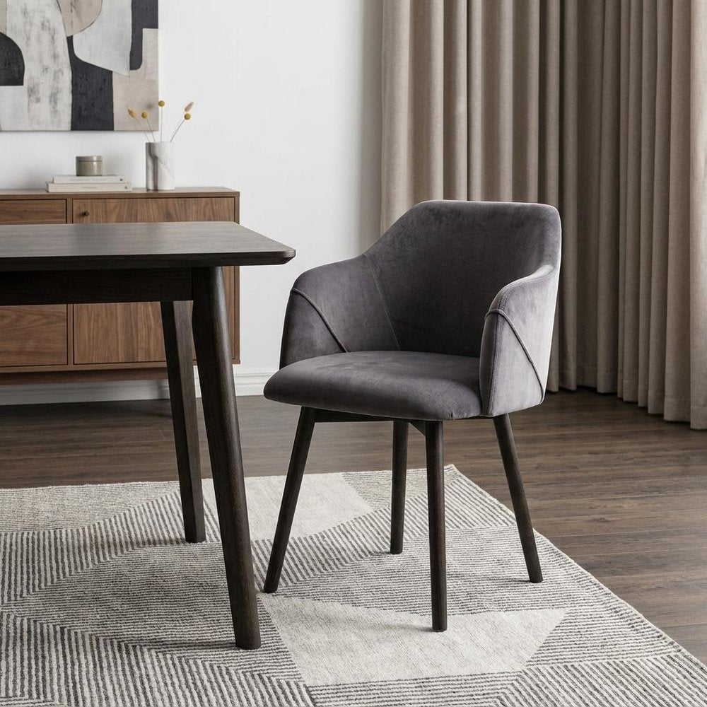 Gray and Black Upholstered Fabric Dining Arm Chair