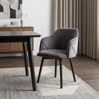 Gray and Black Upholstered Fabric Dining Arm Chair