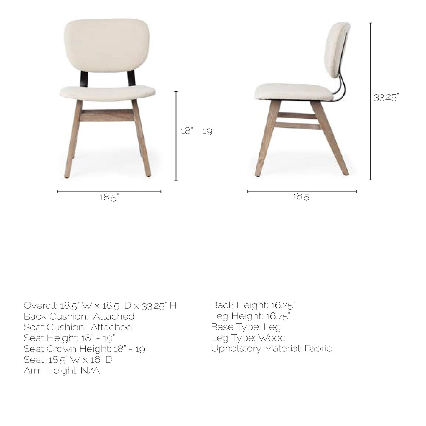 Set Of Two Cream And Brown Upholstered Fabric Open Back Side Chairs