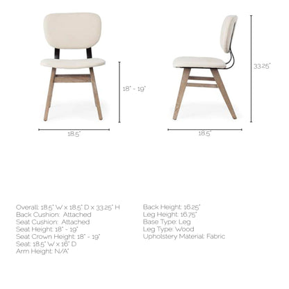 Set Of Two Cream And Brown Upholstered Fabric Open Back Side Chairs