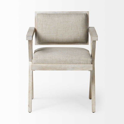 Gray Upholstered Fabric Open Back Dining Arm Chair