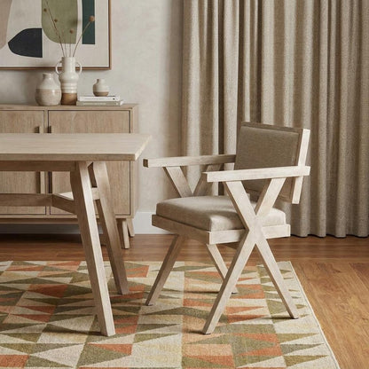 Gray Upholstered Fabric Open Back Dining Arm Chair