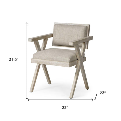 Gray Upholstered Fabric Open Back Dining Arm Chair