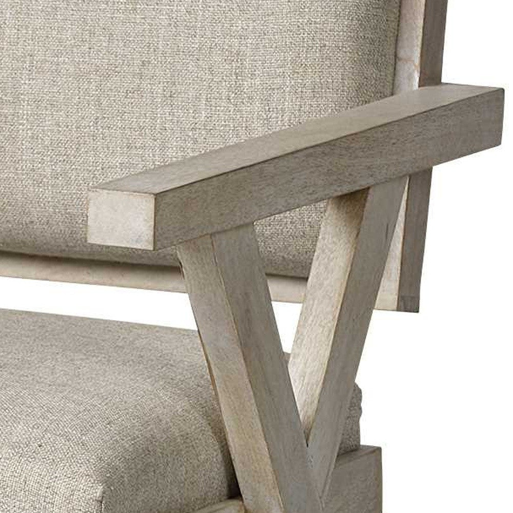 Gray Upholstered Fabric Open Back Dining Arm Chair