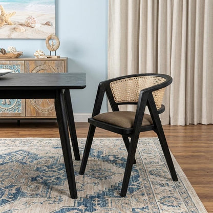 Gray And Black Upholstered Linen Open Back Dining Arm Chair