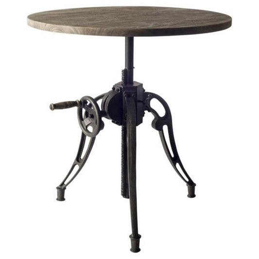 30" Gray And Black Rounded Solid Wood And Metal Three Leg Base Dining Table