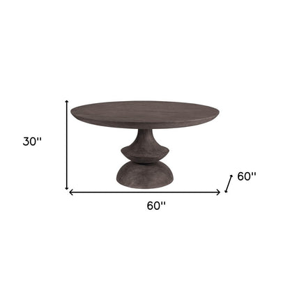 60" Gray Rounded Solid Wood Pedestal Base Dining Table