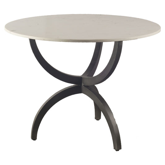 40" Off White And Black Rounded Marble And Metal Three Leg Base Dining Table