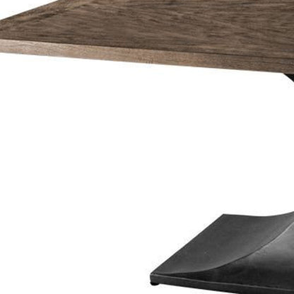 79" Brown And Black Solid Wood And Metal Pedestal Base Dining Table