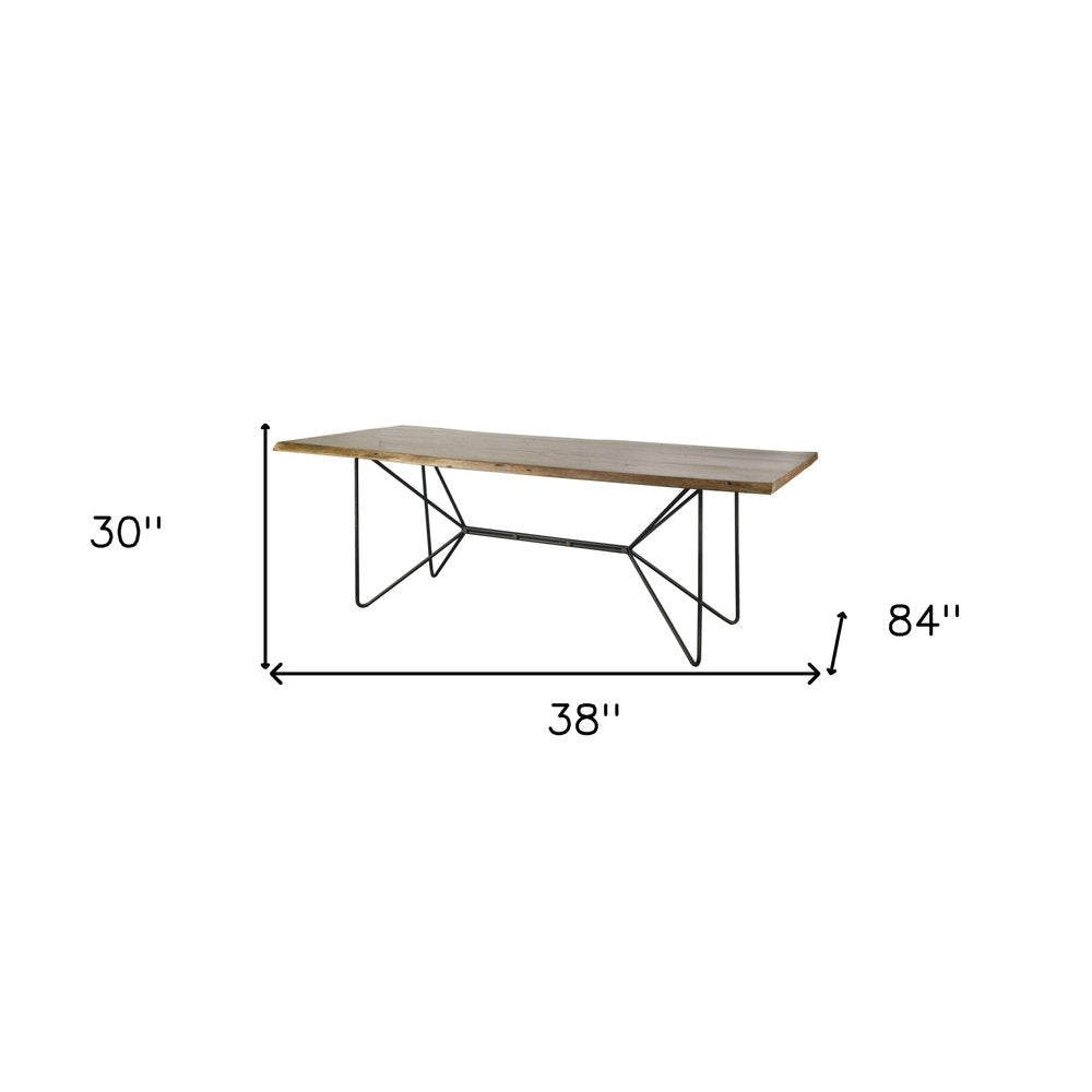 84" Brown And Black Solid Wood And Iron Trestle Base Dining Table