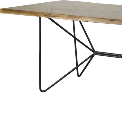 84" Natural And Black Solid Wood And Metal Trestle Base Dining Table