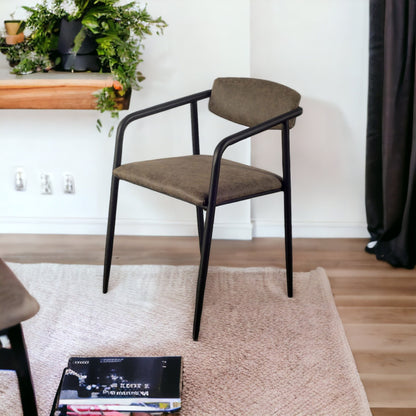 Set of Two Brown And Black Upholstered Faux Leather Open Back Dining Arm Chairs