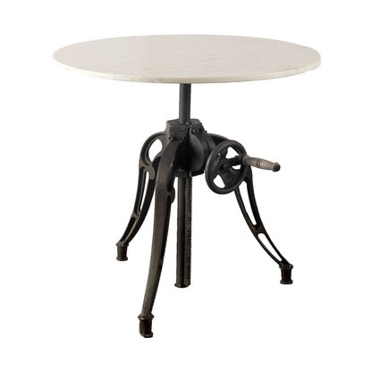 30" White And Black Rounded Marble And Metal Three Leg Base Dining Table