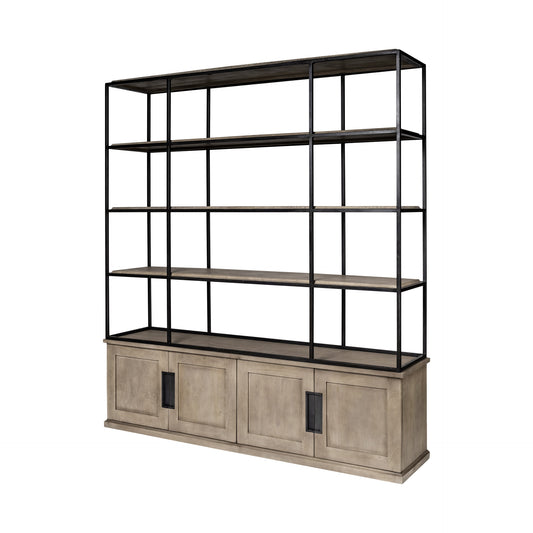 Light Brown Wood And Iron Shelving Unit With 3 Shelves