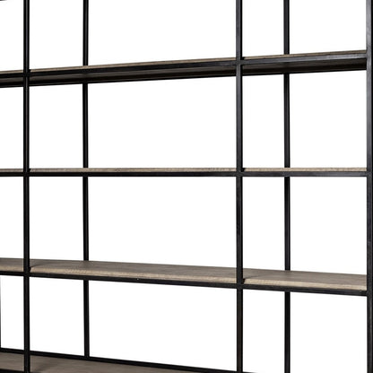 90" Brown Iron and Wood Three Tier Bookcase