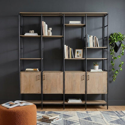 90" Brown Metal and Wood Bookcase