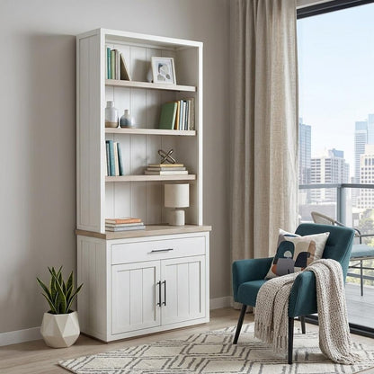 91" Brown And White Wood Three Tier Bookcase