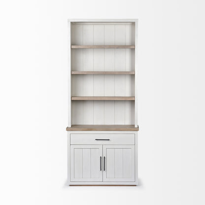 White And Medium Brown Wood Shelving Unit With 3 Shelves